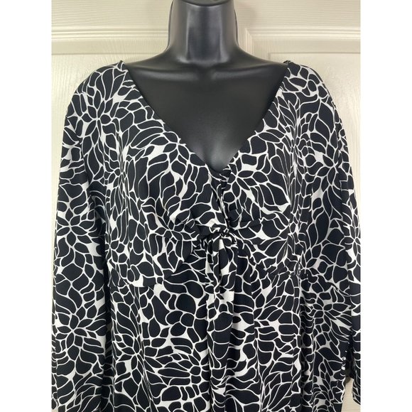 Merona Size 4 Blouse Women Plus Size 2X 3X See Measurements Black White Top - Picture 3 of 10